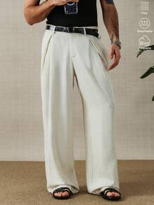 HUEFORM Men's Linen Woven Loose Casual Long Pleated Pants Suitable For Spring/Summer/Autumn - Apricot - View 2