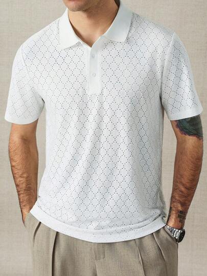 HUEFORM 男士短袖纹理面料Polo衫，适合外出、聚会和度假穿着