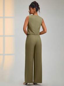 EURMUSE 带十字架细节的仿亚麻套装 仿亚麻 - 卡其色 - 查看 4