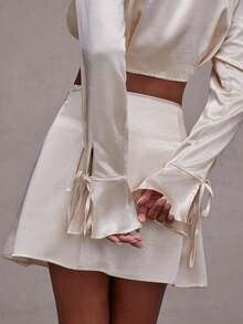 NYA SZN 露脐亮片上衣和半裙套装 - 杏色 - 查看 7