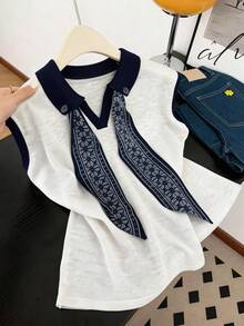 GlowEve Áo tank top không tay thanh lịch với khăn lụa, thích hợp cho mùa xuân/hè. - Xám - Xem 1