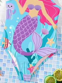 SHEIN Cute Cartoon Mermaid Princess Print, Young Girls Casual Minimalist One-Piece Swimsuit, Suitable For Summer - Multicolor - View 6