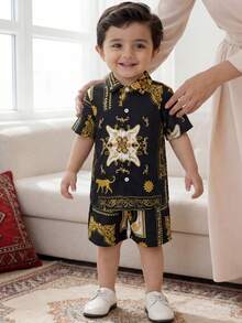 Young Boys' Baroque Printed Shirt And Shorts Set - Multicolor - View 2