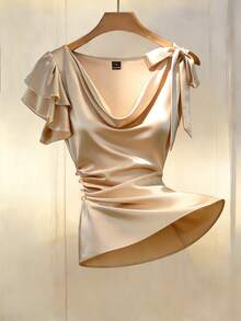 GlowEve Women's Woven Elegant And Fashionable Summer Blouse - Apricot - View 3