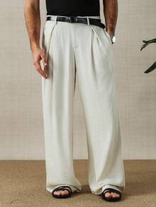 HUEFORM Men's Linen Woven Loose Casual Long Pleated Pants Suitable For Spring/Summer/Autumn - Apricot - View 5