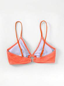 Swim Basics 女士夏季新款褶皱面料吊带圆环拼接泳衣上装 - 橘色 - 查看 2
