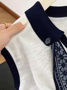 GlowEve Áo tank top không tay thanh lịch với khăn lụa, thích hợp cho mùa xuân/hè. - Xám - Xem 4