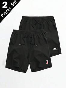 Coreblaze Pantalones cortos deportivos de moda con estampado gráfico y cintura con cordón para hombre - Negro - Ver 1