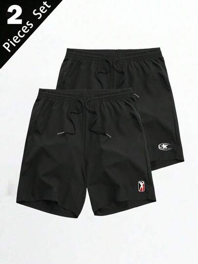 Manfinity Sport Corelite Pantalones cortos deportivos de moda con estampado gráfico y cintura con cordón para hombre