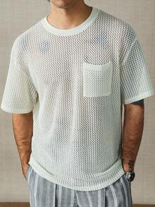 HUEFORM 男士休闲镂空口袋宽松T恤 - 杏色 - 查看 1