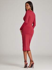 NYA SZN VESTIDO MIDI COM DECOTE EM V E RECORTE QUADRADO - Vermelho - Ver 6