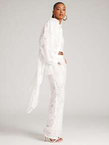 NYA SZN Pant Trouser Pocket Floral Elegant Sexy Wedding Party Night Bridal Office Siren Work Wear Independence Day White Outfits For Women Summer - White - View 4