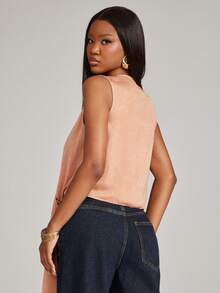 NYA SZN Top Cropped Tie Front Sleeveless Gold Button Versatile Y2k Warm Weather Outfits For Women - Pink - View 2