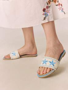 Styleloop Giày sandal đế xuồng dây thừng đan cho nữ, kiểu dáng nghỉ dưỡng BOHO Chic Retro American Western, thích hợp cho các lễ hội âm nhạc và tiệc tùng. - Hoa xanh - Xem 3