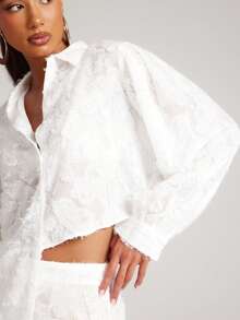 NYA SZN Mallory Lace Top Long Sleeve Oversized Loose Buttons Collar Drape Detail High Low Business Casual Event Everyday Wedding Brunch Office Holiday Gyaru Teacher Fall Summer Fall Statement Valentines Day Kings Day Outfits For Women - White - View 7