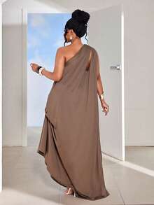 Maweii 大码女式夏季宽松睡袍，休闲度假连衣裙 - 棕色 - 查看 2