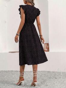 Balvessa 女士时尚V领系带腰身开衩下摆夏季度假连衣裙，新年服装，长款度假沙滩装 - 彩色 - 查看 2