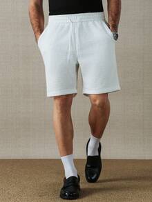 HUEFORM Men's Jacquard White Shorts, Loose Straight Fit, Suitable For Casual Home Wear, Versatile, Comfortable And Fashionable Outerwear Shorts For Men Summer Shorts For Men Mens White Shorts - White - View 6