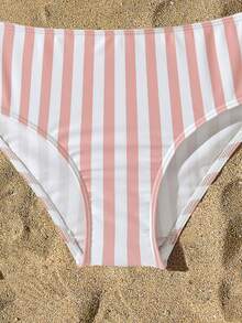 Sparklyn Teen Girls Bikini Sets,Teen Girl Swimsuit Set, Casual, Vacation Style, Pink Swimsuit, Striped Knit Fabric, Backless Straps, Two Pieces Set, Strappy Top With Triangle Underwear, Stylish, Casual, Exquisite, Elegant, And Ladylike, Suitable For Swimming, Summer Vacation, Beach, Seaside, Pool, Swimming Pool, Summer Party, And Leisure Vacation - Pink - View 3