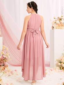 SHEIN Teen Girls Appliques High Low Hem Halter Ruffle Dress,Summer Dress Graduation Dress - Dusty Pink - View 3