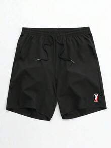 Coreblaze Pantalones cortos deportivos de moda con estampado gráfico y cintura con cordón para hombre - Negro - Ver 3