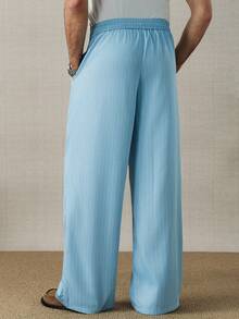 HUEFORM 男士抽绳腰带条纹休闲宽松阔腿裤，日常百搭 - 藍色 - 查看 2