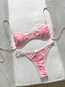 Swim Mod 2026春夏粉色海洋印花可爱比基尼两件套，女士度假休闲沙滩泳装 - 彩色 - 查看 3