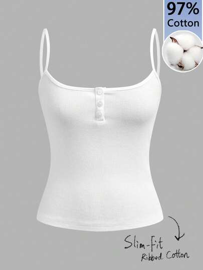 Tseoso 97% Cotton Women's White Ribbed Camisole Tank Top - Sports & Yoga,Soft Girl, Clean Girl, Retro Streetwear Rave Top For Spring & Summer, Date Night, Western Festival, Club, Gym, Festivals, Daily Wear, Formal Events, Home, School,