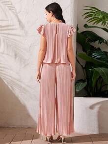 SHEIN Teen Girl Rosa texturerad plisserad lös T-shirt & vida byxor Casual Set - Rosa - Visa 3