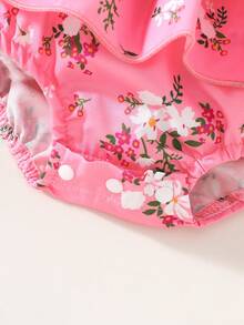 SHEIN Vintaside Kids BABYGIRL Summer Spaghetti Strap Romper With Ruffled Hem, Playful Design For Everyday Wear - Hot Pink - View 4