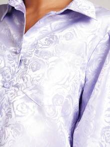 NYA SZN Top corto con botones delanteros, cuello, de satén floral con rosas, versátil, para el Día de los Caídos, Día de la Madre, picnic, brunch, festival, casual, sexy, chica cool, uso diario, salir, fiesta, ocasión especial, viaje, vacaciones, oficina, sirena, estilo occidental y campestre, cita nocturna, elegante, de lujo, casual de negocios, evento, boda, formal, brunch, estilo callejero, primavera, verano, declaración, carnaval, despedida de soltera, atuendos para mujeres - Morado - Ver 7