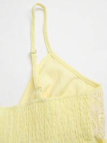 GlowEve Women's Vacation Sleeveless Lace Patchwork Strap Mini Dress, Casual Summer,Textured Fabric - Light Yellow - View 5