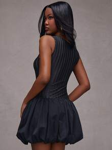 NYA SZN Black Summer 70s Club Party Dress For Women, See Through Mesh Stripe Mini Length Balloon Elegant Luxury Festival Wedding Guest Formal Prom Oufits - Black - View 3