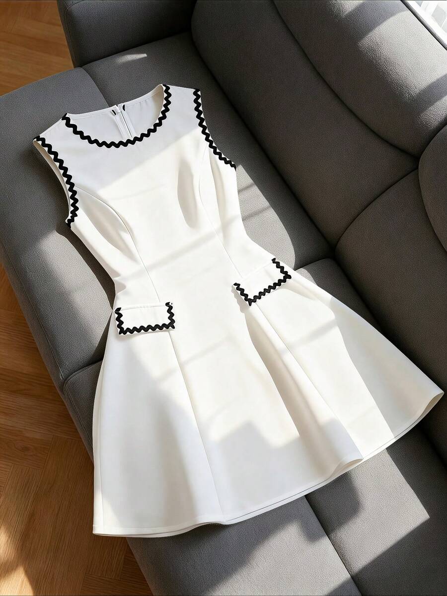 GlowEve CURVE Vestido de fiesta de moda con pliegues y parches para mujer de talla grande - Blanco - Ver 1