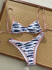 Swim Mod Bộ bikini hai mảnh in hình cá dễ thương dành cho nữ, gồm áo hai dây và bikini tam giác, thích hợp cho mùa hè. - Nhiều màu - Xem 7