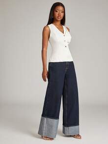 NYA SZN Áo vest xếp ly cài cúc phía trước thanh lịch cho mùa hè - trắng - Xem 4