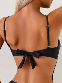 Swim Chiccia 女士优雅简约镂空连体泳衣，适合夏季度假 - 黑色 - 查看 4