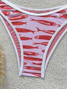 Swim Mod Women's Summer Beach Fish Print Casual Bikini And Triangle Panty Swimwear Set - Multicolor - View 4