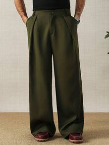 HUEFORM Quần tây ống rộng dáng rộng có túi dành cho nam - xanh quân đội - Xem 3