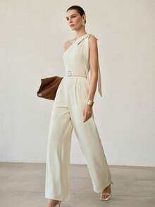 MOTF PREMIUM MONO SIN CINTURÓN ELEGANTE PARA MUJER CON HOMBRO DESCUBIERTO Y LAZO, ALTA CALIDAD, NUEVA LLEGADA PRIMAVERA/VERANO 2026 - Beis - Ver 8