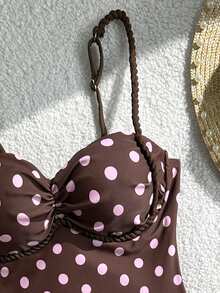 Swim Mod 女士连体泳衣，性感休闲度假简约优雅可调节肩带波点图案，春夏款 - 彩色 - 查看 4