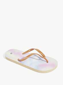 Grefit 女士渐变粉色和蓝色扎染金色夹扣人字拖，夏季假日穿着舒适百搭凉鞋 - 淺粉色 - 查看 3