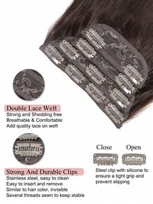 夹式接发，真人发，8-20英寸，女士专用，隐形直发无缝夹式接发，4片双层缝制，#2 - S2 - 查看 4