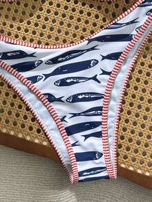 Swim Mod Bộ bikini hai mảnh in hình cá dễ thương dành cho nữ, gồm áo hai dây và bikini tam giác, thích hợp cho mùa hè. - Nhiều màu - Xem 5