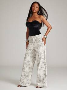 NYA SZN Fashionable & Elegant Commuting Jacquard Wide-Leg Jeans - Multicolor - View 4