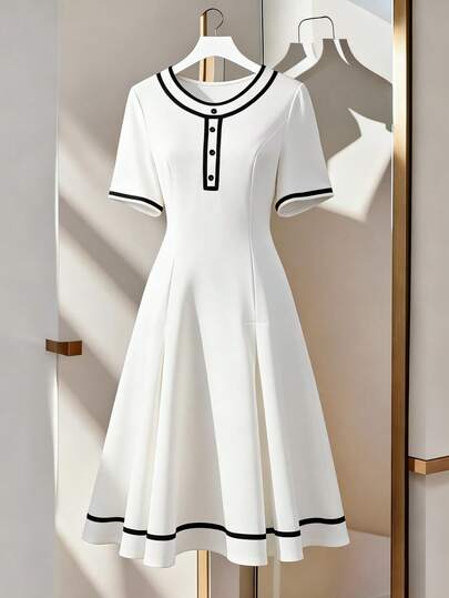 GlowEve CURVE 大码女士时尚优雅撞色滚边修身A字连衣裙