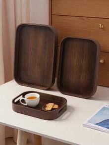 1 Piece, Bamboo Tray 1 Elegant Walnut Colored Bamboo Tray | Art Grid Design, Rectangular Wooden Tray Suitable For Tea, Fruit, Barbecue And Decoration, Perfect For Living Room, Bedroom, Office, Non Food Contact - Brown - View 2