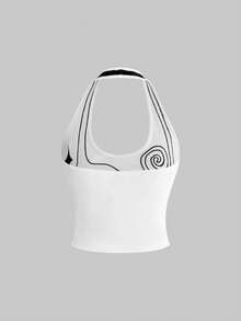 ROMWE Avant 女士 Y2K 可爱猫咪图案刺绣基础款吊带背心 - 白色 - 查看 6