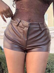 Alexandranx Women's Summer Fashion Solid Color Shorts - Coffee Brown - View 6