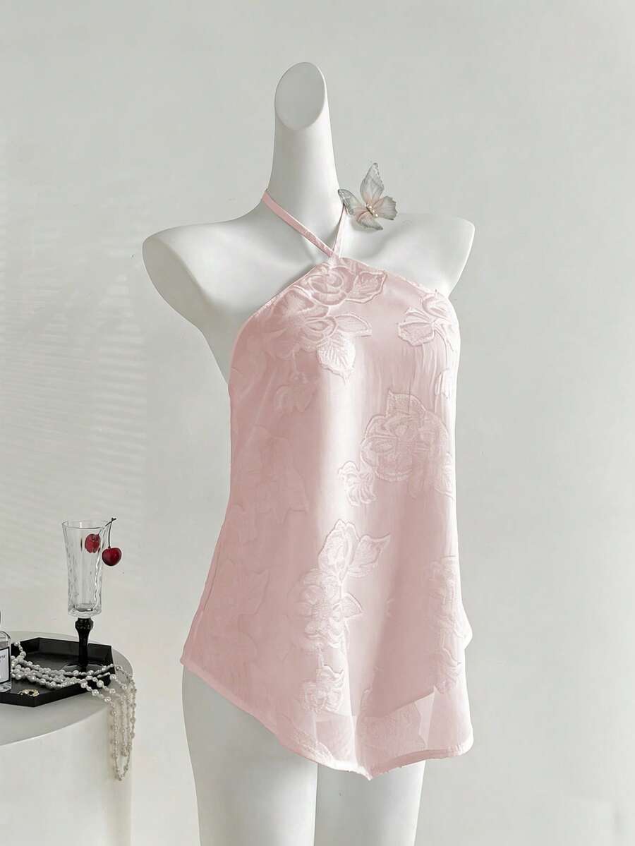 SHEIN Sweetro Áo kiểu nữ thanh lịch cổ yếm, vạt lệch vai, chất liệu jacquard, thích hợp cho mùa hè. - Nhiều màu - Xem 1